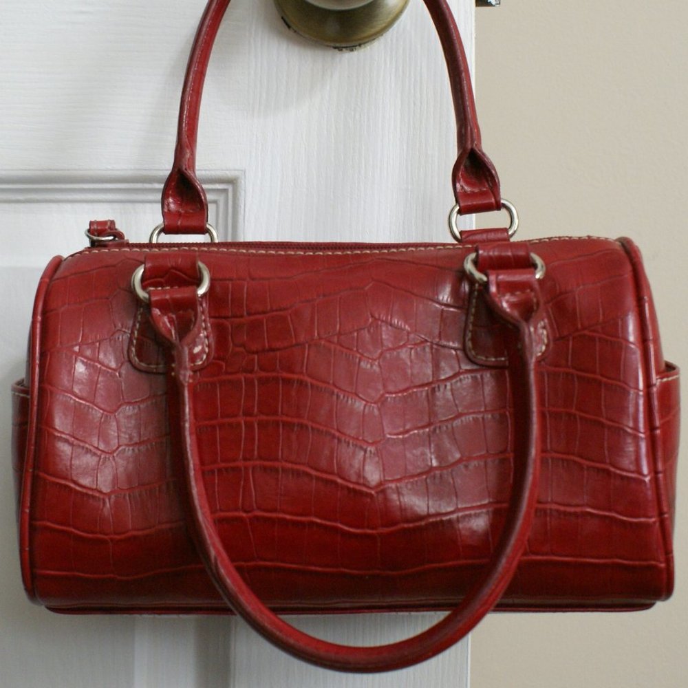 Amanda Smith Red Croc Bag Purse Satchel Small Two Straps Black Lining